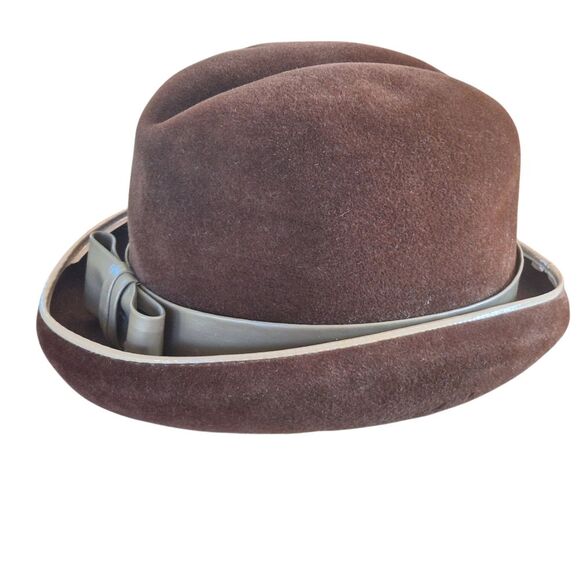 Vintage Made in Italy Wool Hat Elegant Rolled Brim Brown Fedora Corona Lou Fox - Picture 10 of 15
